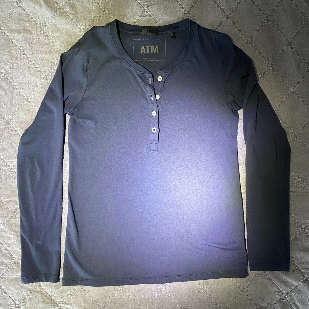 ATM Anthony Thomas Melillo Dark Blue Henley Long Sleeve Shirt Size S
